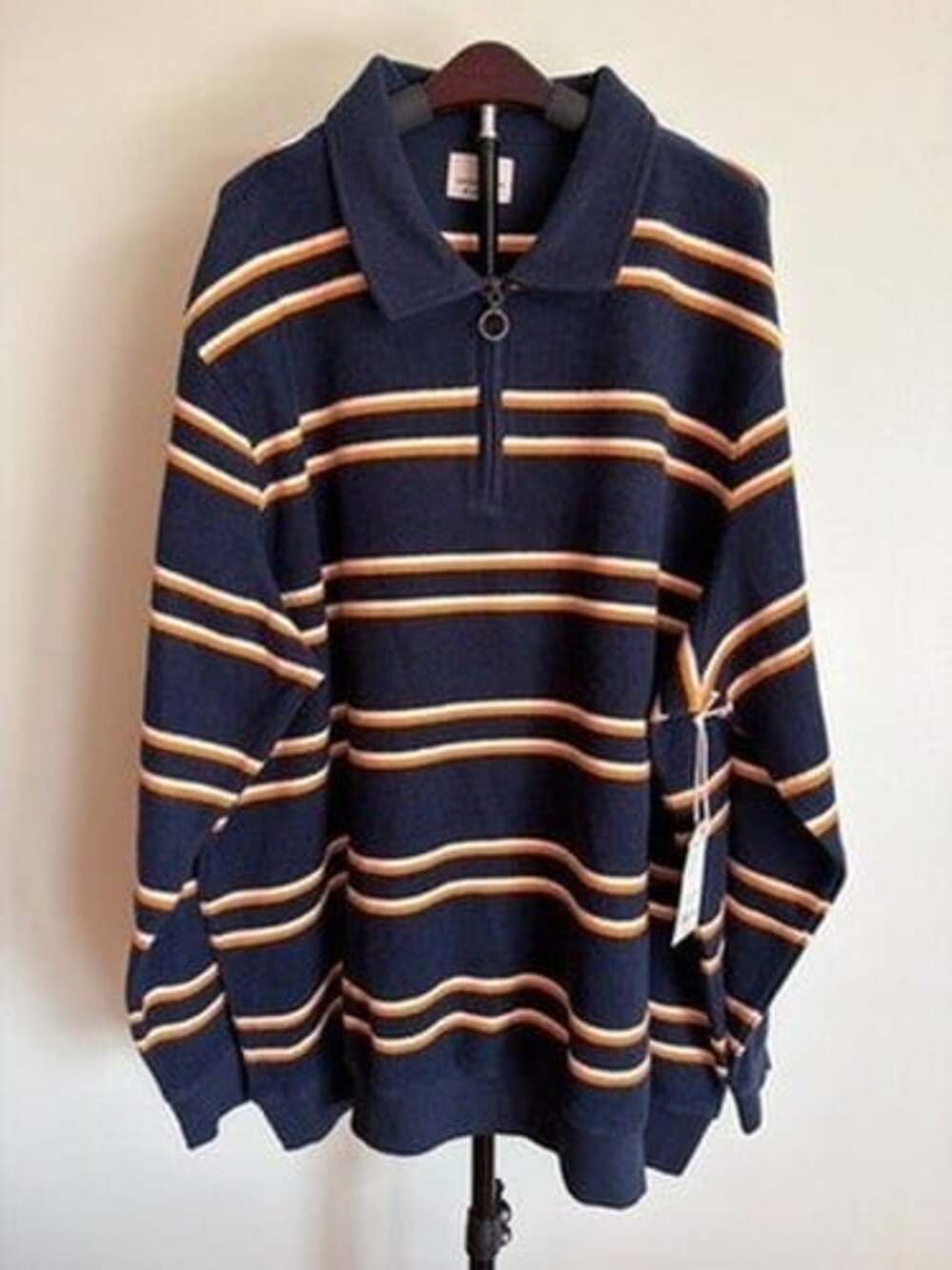 Mutual Weave Sweatshirt Mens 3XL Blue Striped Long Sleeve NWT Ribbed Cuffs Hem
